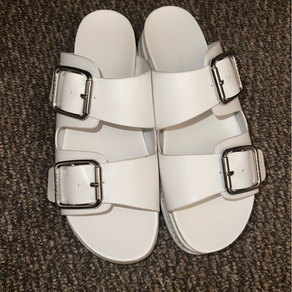 JS Slides Platform White Sandals with Silver Buckles